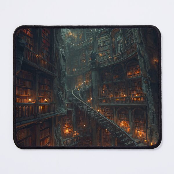 Item preview, Ancient Mountain Library Floating Candles Dark Fantasy Art designed and sold by Kynura.