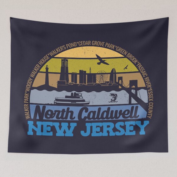 Artikelvorschau, North Caldwell, New Jersey – Logo im Retro-Vintage-Stil mit lokalem Stolz bei Sonnenuntergang entworfen und verkauft von CRHPOD20.