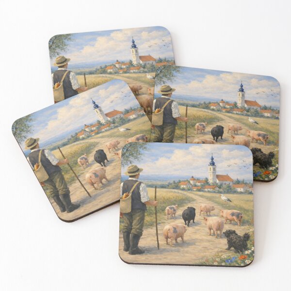 Item preview, Pigs Painting – Returning from the Forest Countryside Art designed and sold by slikar.