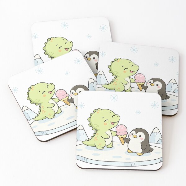 Item preview, Cute Dinosaur and Penguin Sharing Ice Cream – Kawaii Winter Animal Friends designed and sold by MeeraArts&Crafts.