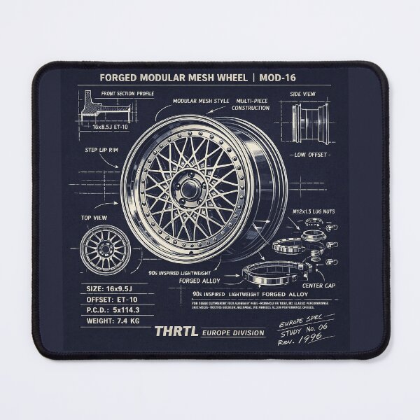 Item preview, 90s Modular Mesh Wheel Blueprint – Europe Division Technical Illustration | THRTL Automotive Art designed and sold by ClassicThrottle.