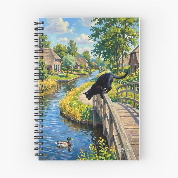 Item preview, Giethoorn, Netherlands Vintage Oil Painting - Vesper the Black Cat designed and sold by VoidVoyage.