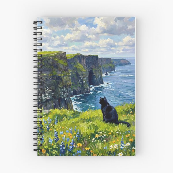Item preview, Cliffs of Moher, Ireland Vintage Oil Painting - Vesper the Black Cat designed and sold by VoidVoyage.
