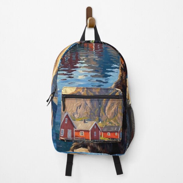 Item preview, Lofoten Islands, Norway Vintage Oil Painting - Vesper the Black Cat designed and sold by VoidVoyage.