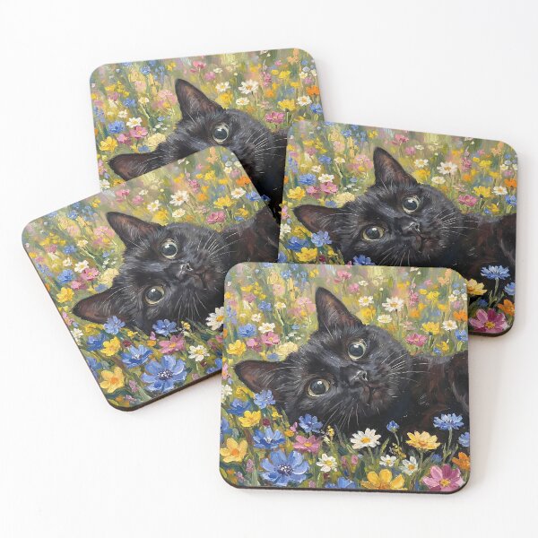 Item preview, Enchanted Wildflower Meadow Vintage Oil Painting - Vesper the Black Cat designed and sold by VoidVoyage.