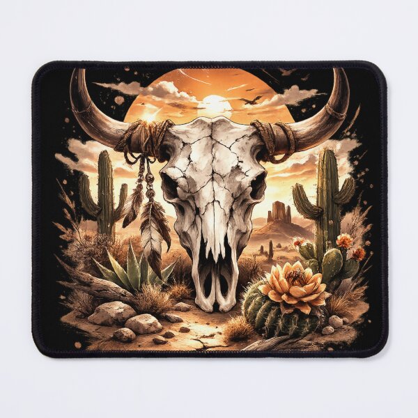 Item preview, Western Bull Skull Illustration – Desert Cactus Vintage Art designed and sold by Bizertart.