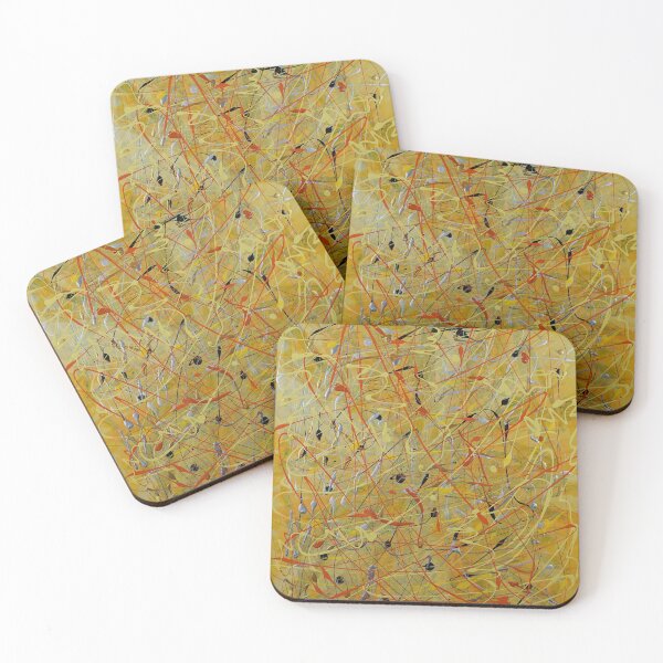 Item preview, Abstract squiggle chaos acrylic painted art in yellow, orange, silver and gold designed and sold by JoLloyd7.