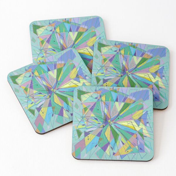 Item preview, Bold geometric chaotic triangular acrylic and oil pastel abstract art in aqua, blue, green and yellow designed and sold by JoLloyd7.