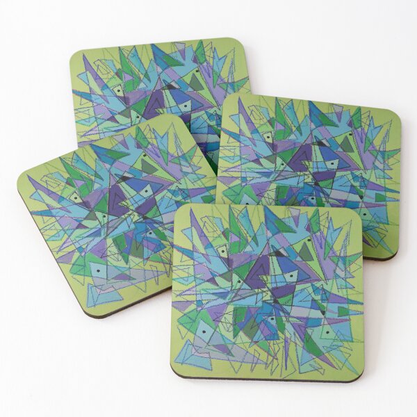 Item preview, Geometric triangular chaotic acrylic painted and oil pastel abstract in lime, blue, green and purple designed and sold by JoLloyd7.