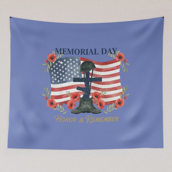 Item preview, Memorial Day Watercolor: American Flag & Poppy Wreath designed and sold by InkWeaveShop.