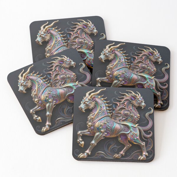 Item preview, Mythical Twin‑Headed Creature with Ornamental Fantasy Details in Vibrant Colors designed and sold by FotoworldEdel.