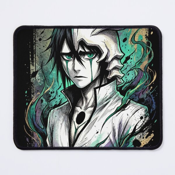Item preview, Ulquiorra Messy Black Hair Arrancar Fan Art – Green Eyes Teal Lines Melancholic Design designed and sold by Senpaiwaves.