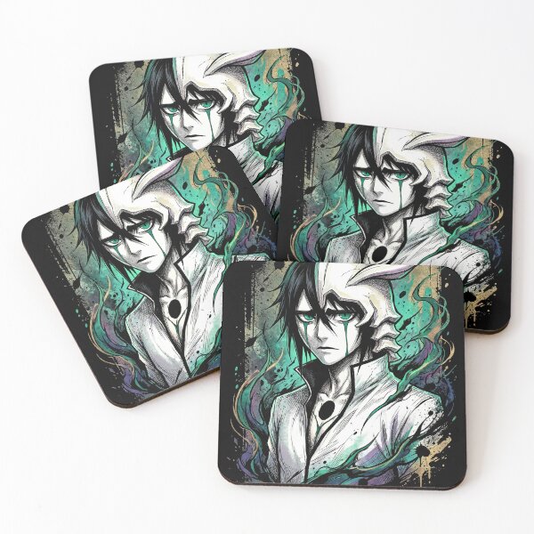 Item preview, Ulquiorra Messy Black Hair Arrancar Fan Art – Green Eyes Teal Lines Melancholic Design designed and sold by Senpaiwaves.