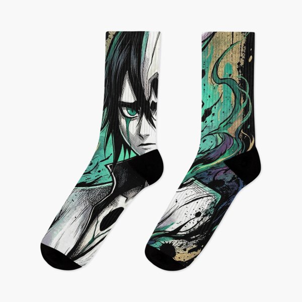 Item preview, Ulquiorra Messy Black Hair Arrancar Fan Art – Green Eyes Teal Lines Melancholic Design designed and sold by Senpaiwaves.