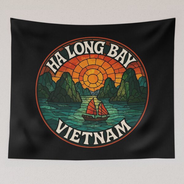 Item preview, Ha Long Bay Retro Stained Glass Art Travel designed and sold by TomFrontierArt.
