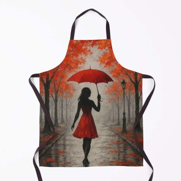 Item preview, Red Umbrella Stroll on Rainy Autumn Path designed and sold by Joey Santiago.