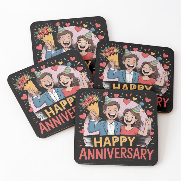 Item preview, Happy Anniversary! Joyful Couple with Flowers & Party Hats designed and sold by Midnight Veil Designs.