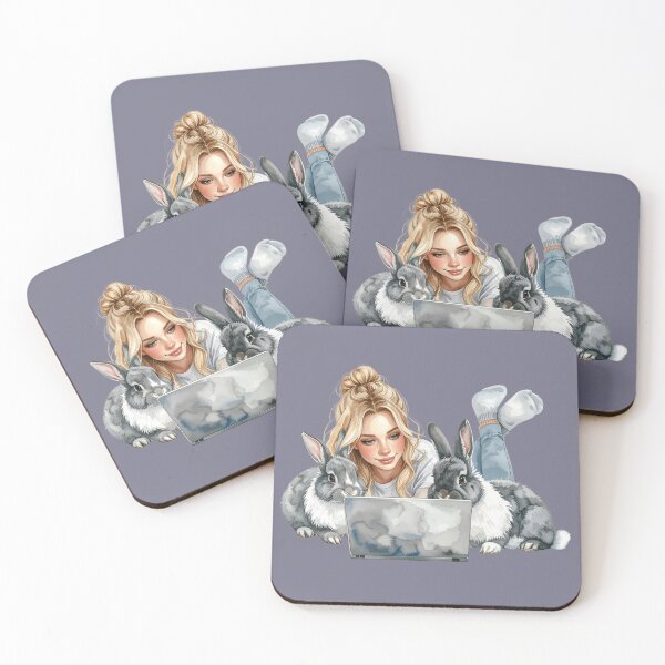 Item preview, Working from home with Hoppel, grey and white rabbits designed and sold by LiskoDesign.