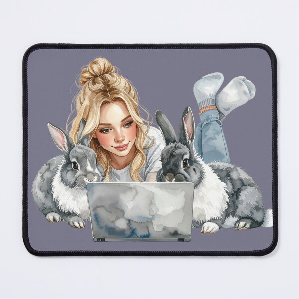 Item preview, Working from home with Hoppel, grey and white rabbits designed and sold by LiskoDesign.