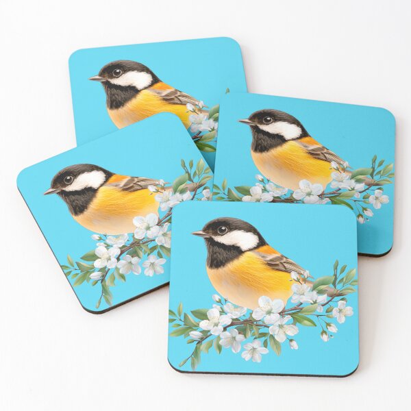 Item preview, Black Capped Chickadee bird perched on a blossoming branch designed and sold by Rockyctees.