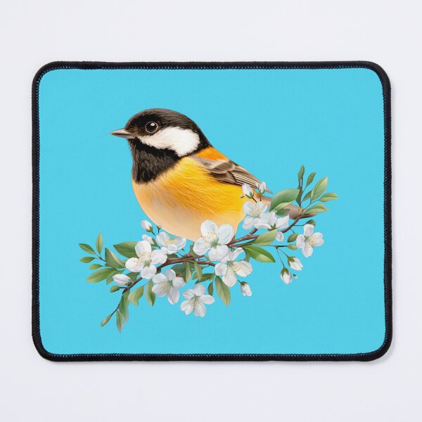 Item preview, Black Capped Chickadee bird perched on a blossoming branch designed and sold by Rockyctees.
