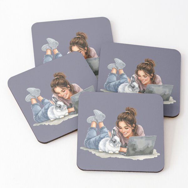 Item preview, Working from home with Hoppel, a little grey rabbit designed and sold by LiskoDesign.