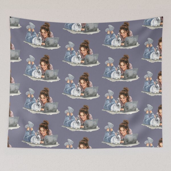 Item preview, Working from home with Hoppel, a little grey rabbit designed and sold by LiskoDesign.