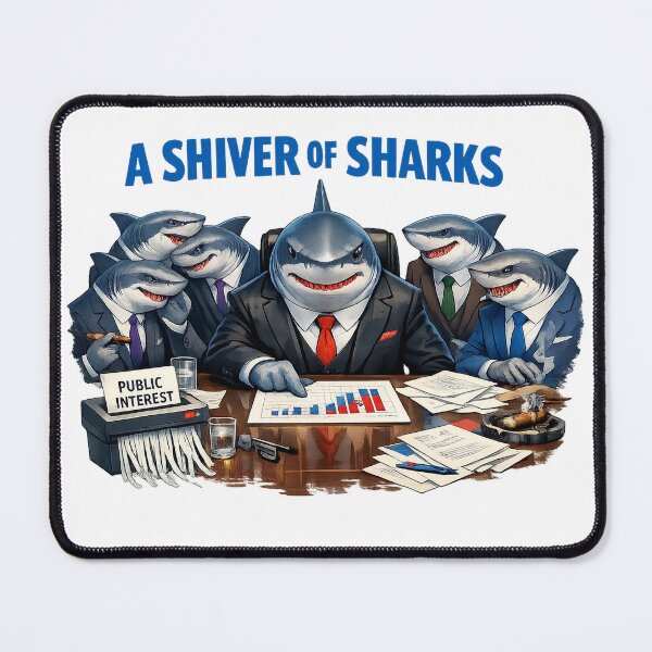 Item preview, A Shiver of Sharks – Corporate Animal Energy Satire designed and sold by SnarkleCo.