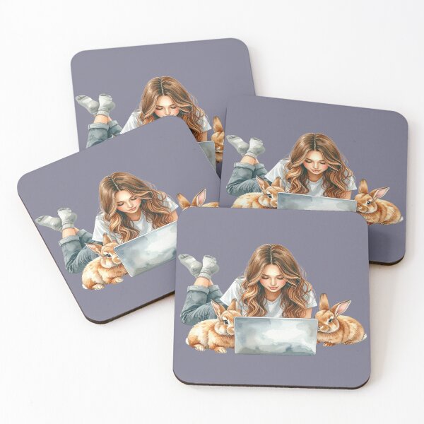 Item preview, Working from home with Hoppel, brown rabbits, little helpers designed and sold by LiskoDesign.