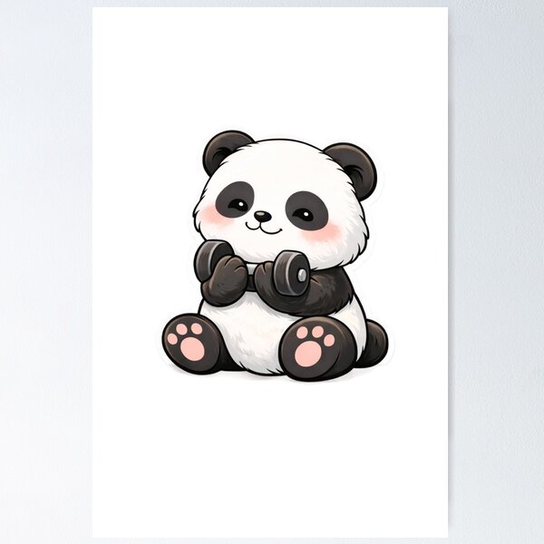 Item preview, Cute Gym Panda – Kawaii Workout Panda Lifting Weights | Funny Fitness Sticker designed and sold by snaperos.