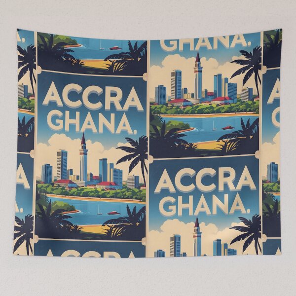 Item preview, Accra Ghana Vintage Travel Tourism Art designed and sold by TravelersGems.