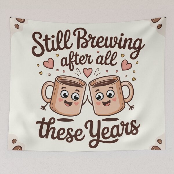 Item preview, Still Brewing After All These Years – Cute Coffee Mug Couple Anniversary designed and sold by Midnight Veil Designs.