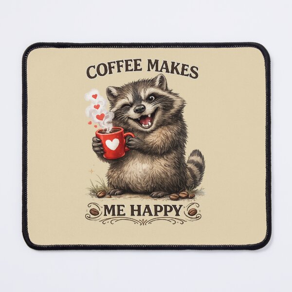 Item preview, Racoon with cup of coffee. Funny art .Coffee makes me Happy. designed and sold by Natart1004.