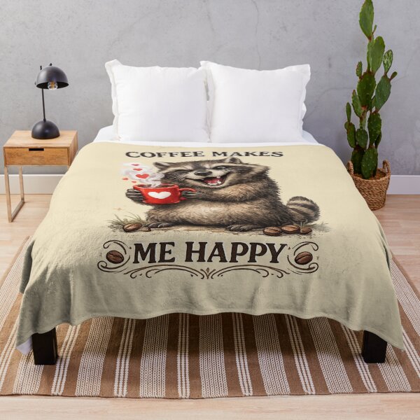 Item preview, Racoon with cup of coffee. Funny art .Coffee makes me Happy. designed and sold by Natart1004.