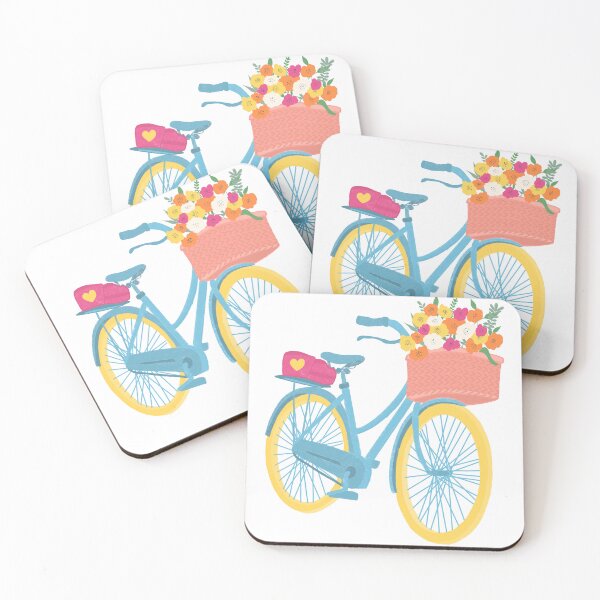 Artikelvorschau, Fahrrad mit Blumenmuster und Korb | Farbenfrohes, handgezeichnetes Fahrraddesign entworfen und verkauft von Vicci Lou Illustration .