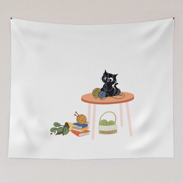 Item preview, An adventurous black cat who had so much fun playing with yarn and got stuck in the excitement designed and sold by LavenderChill04.
