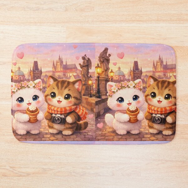 Item preview, Prague Sunset Love - Kawaii Cats on Charles Bridge. designed and sold by Lylysun.