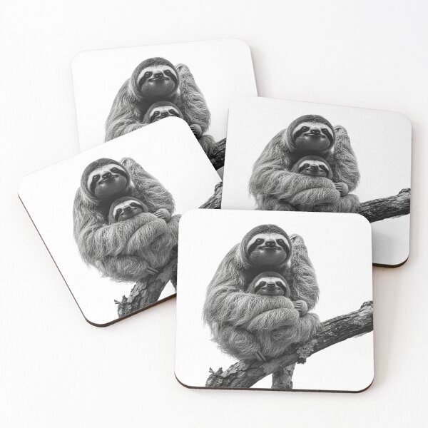 Item preview, Mother and Baby Sloth – Black and White Minimal Animal Art designed and sold by CSK27.