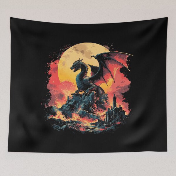 Item preview, Black Fire Dragon Under Blood Moon T-Shirt designed and sold by PSYNOVA.
