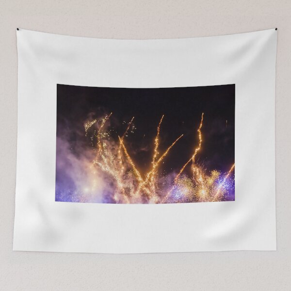 Item preview, Night Fireworks Show With Bright Spark Trails And Smoke Illumination Against The Dark Sky designed and sold by Nmallia.
