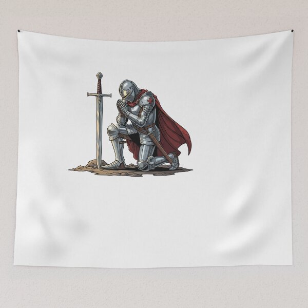 Item preview, Kneeling Templar Knight Praying Medieval Crusader Sword designed and sold by JMDesignHub.