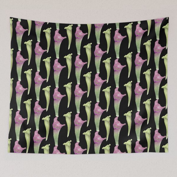 Item preview, Copy of Watercolor Sarracenia Pattern – Carnivorous Botanical & Dark Academia Design. On Black designed and sold by paintingbetween.