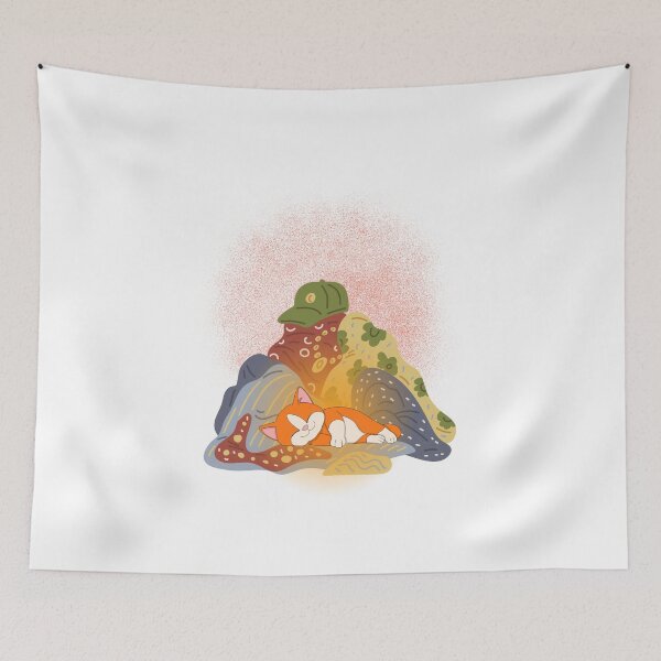 Item preview, An orange tiger cat sleeping in the fresh laundry after a day of zooming designed and sold by LavenderChill04.
