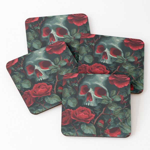 Item preview, Skull with red roses – Dark floral pattern designed and sold by drizzd.