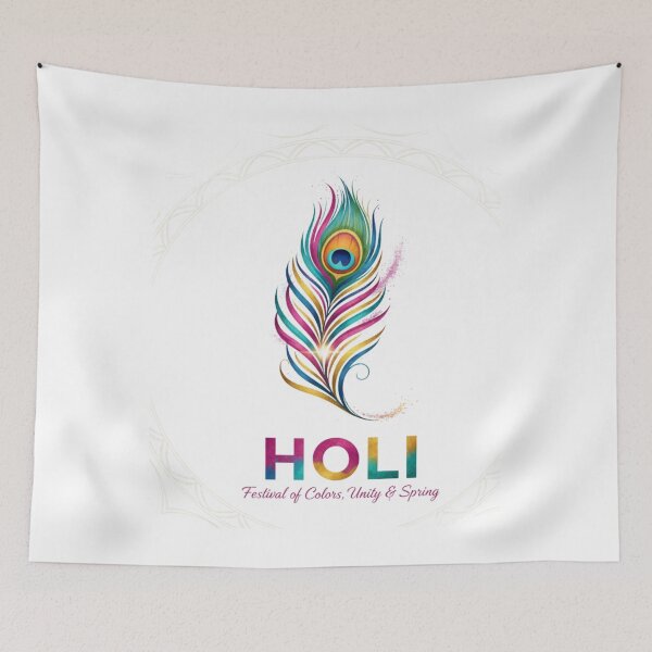 Item preview, Elegant Holi Festival Peacock Feather - Colorful Spiritual Indian Art designed and sold by Wear Sculpt.