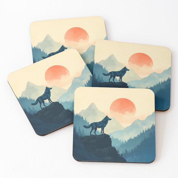 Item preview, Mystical Wolf Mountain Sunset Horizon | Lone Wolf Forest Art designed and sold by DesignsByDessie.