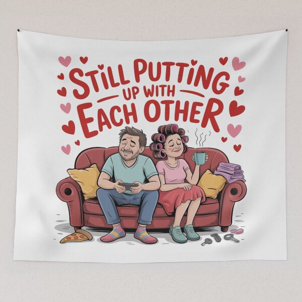 Item preview, Still Putting Up With Each Other – Funny Cozy Anniversary Couple on Couch designed and sold by Midnight Veil Designs.