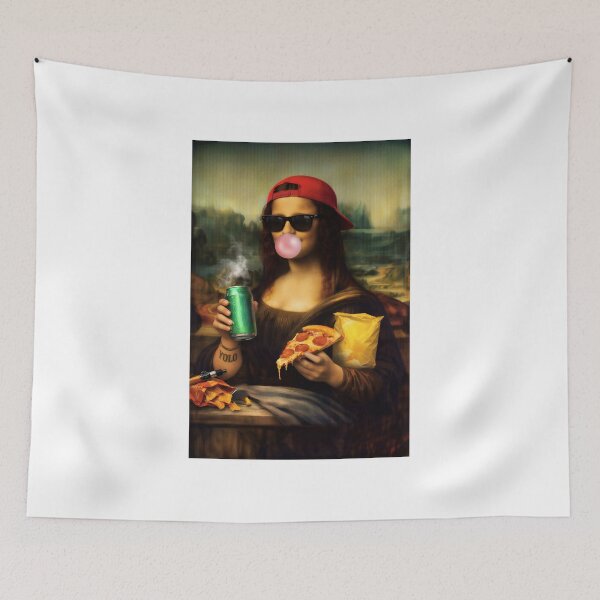 Item preview, Funny Modern Mona Lisa with Pizza and Soda – Pop Art Parody Street Style Mashup designed and sold by Timegraf.