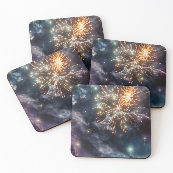 Item preview, Night Fireworks Show With Bright Spark Trails And Smoke Illumination Against The Dark Sky designed and sold by Nmallia.