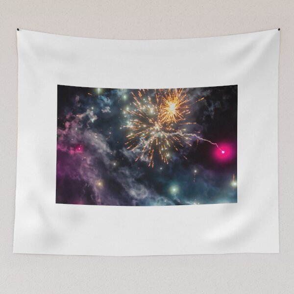 Item preview, Night Fireworks Show With Bright Spark Trails And Smoke Illumination Against The Dark Sky designed and sold by Nmallia.